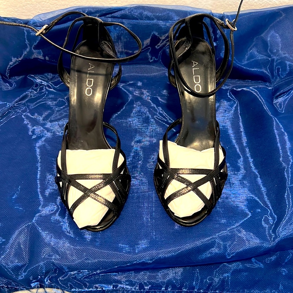 Aldo size 38 ankle strap stilettos just under 4” heels